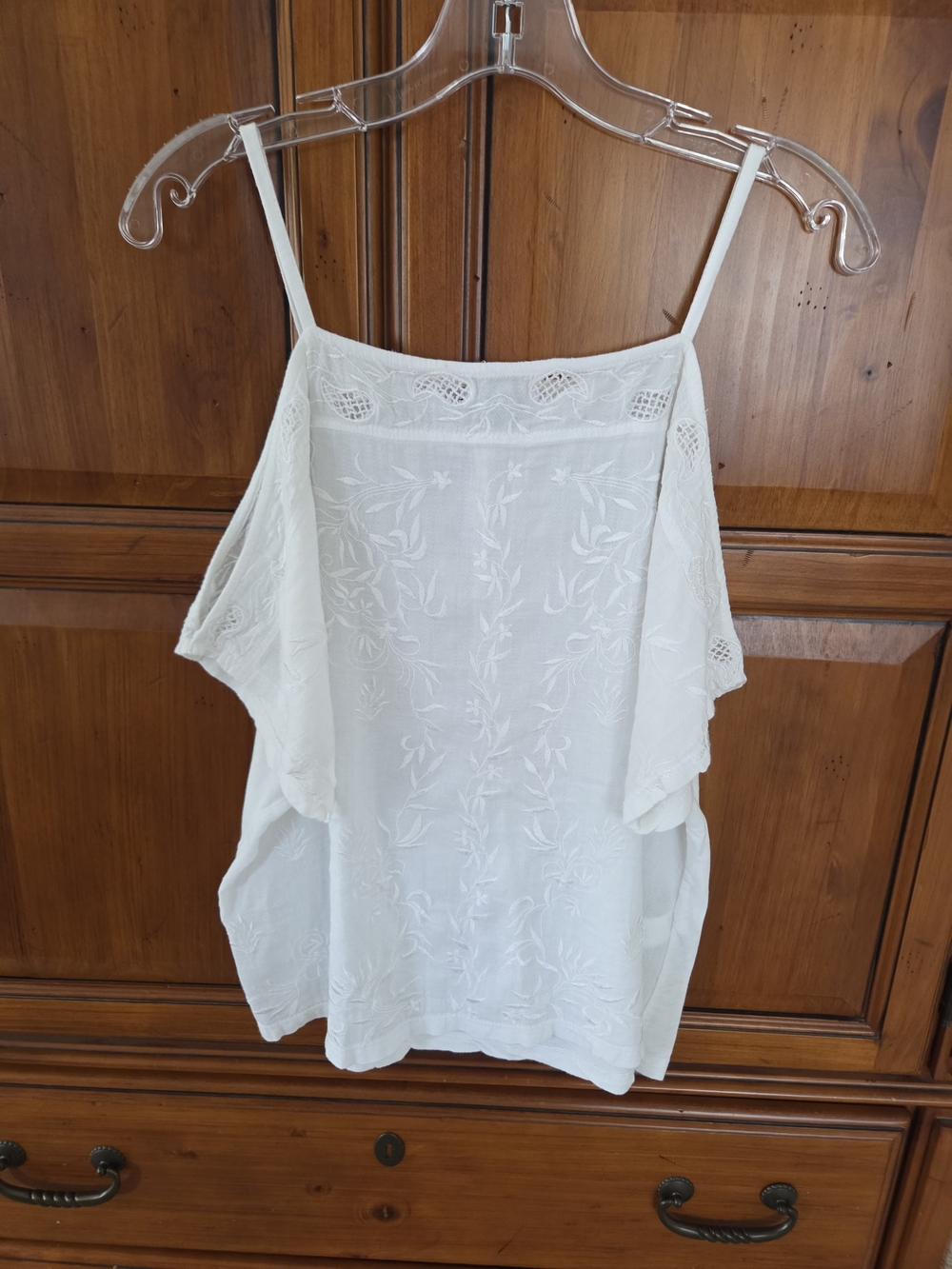 Lucky Brand White Embroidered Cold-Shoulder Camisole Top Medium